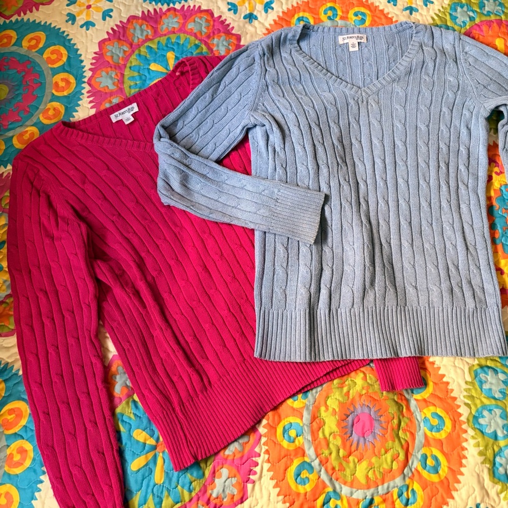 2 St. John's Bay V-Neck Sweaters - Pink and Blue